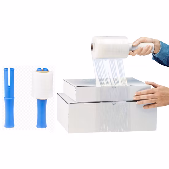 Paquete de alta calidad, envoltura de LLDPE transparente, película estirable manual Mini de 35 mm con mango