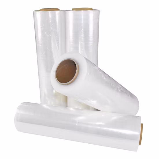 Película adhesiva blanca para agricultura, manijas de techo manuales de LLDPE, campana de PE, rollo Mini Jumbo, película elástica para envolver paletas